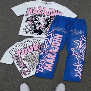 Custom Design <b>Men's</b> Breathable 100% Cotton Casual Eco-Friendly Street T-Shirt Sweat Pant Set <b>Summer</b> Fashion Matching Two-Piece - Product Image 1