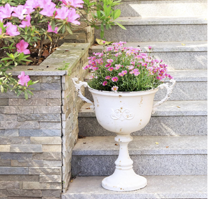 White Classic Antique Iron Plant Pots Decorative Rustic Flower Pots for Outdoor Use - Traditional Urn Planter for Garden, - Product Image 3