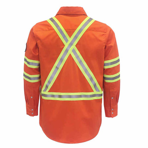 เสื้อทำงานสะท้อนแสงสำหรับผู้ชาย แขนยาว สีส้ม แถบสีเหลืองเงิน ผลิตจากโพลีเอสเตอร์ - Product Image 4