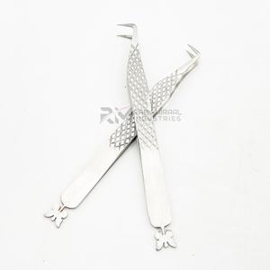 Pince à épiler pour extensions de cils en acier inoxydable RMI, pointe mate à 90 degrés, poignée diamant, style fond argenté - Product Image 5