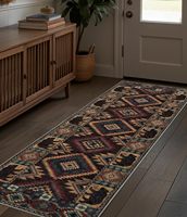 Tapis de couloir, cuisine, chambre 2x6 - Paillasson d'intérieur antidérapant à poils ras, motif tribal, style cabane rustique Western Bear