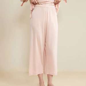 100% Mulberry Silk Womens Plus Size Pajamas Set <b>3</b>/4 Sleeve <b>Trousers</b> Sleepwear Leisure Nice Pajamas Night Pijamas for Home Wear - Product Image 4