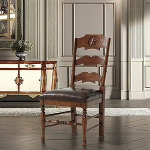 Chaises de salle à manger traditionnelles françaises en noyer avec dossier en échelle - Meubles de salle à manger - Product Image 1