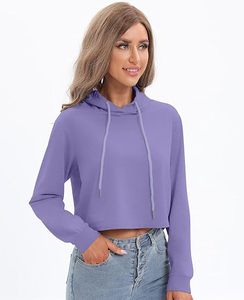 Sudadera con capucha corta para mujer, sudadera con capucha y cordón de manga larga, top informal estilo streetwear - Product Image 5