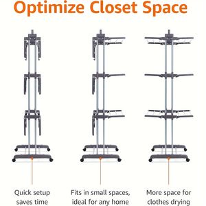 Séchoir à linge pliable en acier inoxydable à 4 niveaux de 67,7 pouces avec base pliable de 67,7 pouces, séchoir à linge mobile - Product Image 5