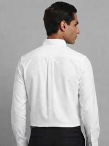 Chemise habillée blanche boutonnée pour homme, manches longues, couleur unie, en popeline de coton, formelle, respirante, pour le printemps - Product Image 3