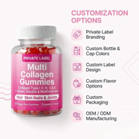 Fabricant OEM, étiquette privée, gommes multi-collagène, complément alimentaire avec biotine, kératine, multivitamines, saveur fraise