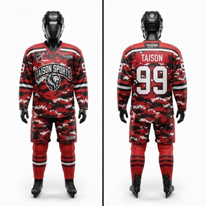 Uniforme de Hockey sobre Hielo Premium de Poliéster 220 GSM, Rojo, Negro y Camuflaje, con Logotipo Personalizado por Sublimación, Transpirable, Resistente, Conjunto de Jersey para Equipo Élite - Product Image 1