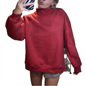 เสื้อสเวตเตอร์คอเต่าขนาดใหญ่สำหรับผู้หญิง สีแดงล้วน แขนยาว ผ้าฝ้ายถัก สวมใส่สบายๆ ในฤดูใบไม้ร่วง - Product Image 1