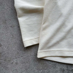 T-shirt à manches longues en tricot gaufré pour homme, col rond, coupe classique, 100% coton, couleur unie, respirant, haut décontracté - Product Image 4
