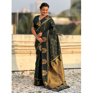 Bottle Green Soft <b>Silk</b> Saree with Traditional Zari Woven Design Elegant <b>Shawl</b> - Product Image 1