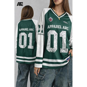 Haut streetwear personnalisé en jersey mesh surdimensionné à manches longues et col en V avec impression de numéro, OEM ODM en gros - Product Image 1