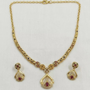 <b>Indian</b> Imitation 18K Gold Plated Brass Women's Trendy Lock Design Micro Insert Necklace Set Engagement Wedding Party Jewelry - Product Image 1