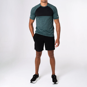T-shirt homme vert chiné en coton uni, décontracté, personnalisable avec logo, coupe ajustée, col rond, t-shirt de sport - Product Image 2