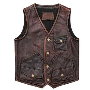 Nuevo Chaleco de Cuero de Diseño Casual, Prenda Exterior Vintage de Alta Calidad, Chalecos de Cuero Genuino Marrón Oscuro, Chaquetas sin Mangas CP-MLV-01 - Product Image 1