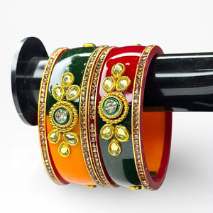 Classic Elegant Finish Acrylic Bangle <b>Set</b> Pearl Border Gold Plated Trendy Wedding Women's Festive Wear Wholesale Price - Product Image 1