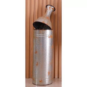 Vase de sol en acier galvanisé naturel brut fait main, design industriel, finition argentée, texture rustique, hauteur 39 cm, vase décoratif en métal - Product Image 4