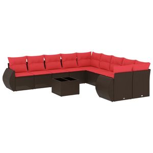 Ensemble de canapés de jardin en polyrotin marron, 11 pièces, avec coussins - Product Image 2