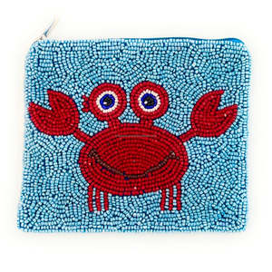 Custom Handmade <b>Crab</b> Beaded Clutch Zipper Coin Pouch Cute Animal Trendy Unisex Ocean Theme Gift Bag Summer Beach Travel - Product Image 1
