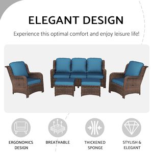 Set di Mobili da Giardino in Rattan a 3 Posti con 2 Sedie Singole e 2 Pouf per Conversazione su Prato o Balcone - Product Image 5