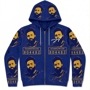 Sudadera con Capucha y Cremallera para Hombre SEAMREWEARS, Estampado Completo Azul, Estilo Casual, Corte Regular, Tejido de Poliéster, Estilo Otoñal - Product Image 5