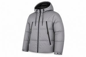 Veste matelassée grise à capuche pour homme, fermeture éclair, coupe-vent, décontractée, hiver, couleur unie, extérieur en polyester, coupe régulière épaisse - Product Image 2