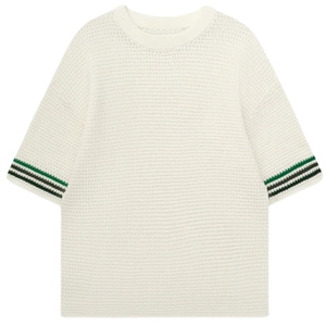 Men Crochet Knit T <b>Shirt</b> Short Sleeve Breathable Cotton Mesh Top Casual Summer Streetwear Wholesale OEM Custom Factory - Product Image 1