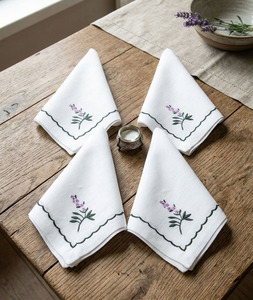 Servilletas de Lino Bordadas Personalizadas al por Mayor, con Diseño de Flor Morada, 50x50cm, para Hogar, Hotel, Bodas y Festividades - Product Image 1