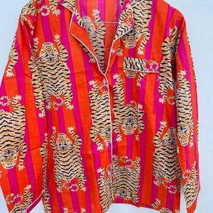 Conjunto de Pijama de Manga Larga con Estampado de Tigre para Mujer, Tejido de Poliéster Suave, Ropa de Dormir de Verano, Ropa de Noche a la Moda - Product Image 3
