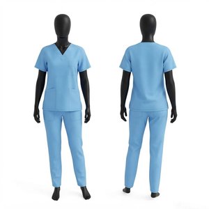 Uniforme Médico de Lona de Algodón y Poliéster de Primera Calidad, 180 GSM, Azul Cielo, Cuello en V, Conjunto Médico con Logotipo Personalizado, Ropa de Trabajo Unisex para el Sector Salud - Product Image 1