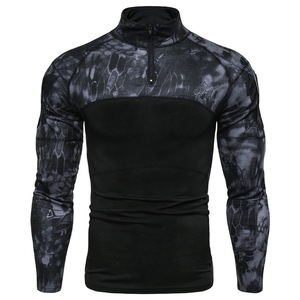 Chemise tactique de sport pour homme, confortable, en coton et polyester, à manches longues, avec fermeture éclair 1/4, pour la randonnée en extérieur, motif camouflage - Product Image 5
