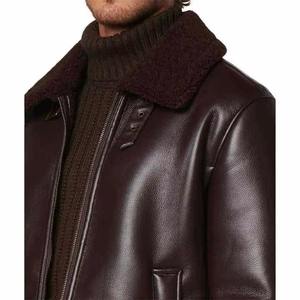 Chaqueta de Cuero Genuino Marrón para Hombre con Cuello de Piel y Cierre de Cremallera, Chaqueta de Motero para Invierno - Product Image 5