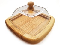Beurrier en bois avec couvercle en verre, utilisé comme un élégant récipient de service, parfait pour la mise en place de la table du petit-déjeuner, vente en gros depuis l'Inde