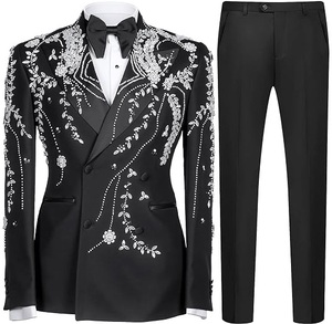 Traje de esmoquin de 3 piezas para hombre con lentejuelas y pedrería, chaleco, abrigo y pantalones para ceremonia de boda, fiesta, traje de novio - Product Image 2