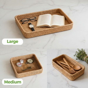 Ensemble de 3 plateaux de service en rotin, fabrication artisanale, écologiques, en osier tressé, pour la maison, usage quotidien, salon, cuisine, salle de bain - Product Image 3