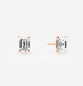 Boucles d'oreilles en or rose avec diamants taille émeraude, couleur D, certifiées IGI, style classique pour femme, bijoux de fiançailles - Product Image 6