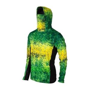 Camisa de Pesca con Capucha para Hombre, Estampada en Verde y Amarillo, Manga Larga, Protección UPF 50 Anti-UV, Ropa de Pesca para Exteriores - Product Image 1
