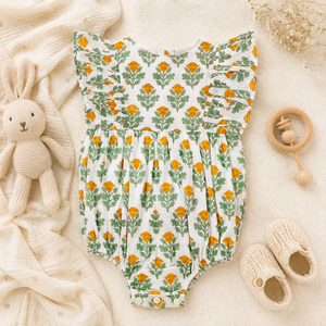 Mameluco de Bebé con Estampado de Flores Amarillas, Algodón Suave, Hombros con Volantes, Traje de Una Pieza para Bebés, Ropa de Verano para Recién Nacidos, Venta al Por Mayor - Product Image 2