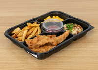 Conteneur alimentaire en plastique jetable avec couvercle pour emporter, design minimaliste, noir, 5 compartiments