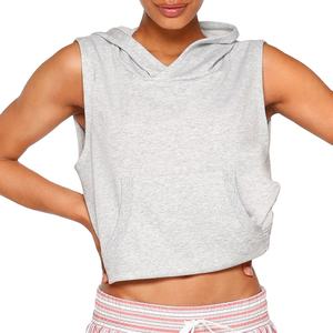 Sweat à capuche en coton sans manches pour femmes de haute qualité blanc Fitness Crop Top avec blanc fait pour l'entraînement et les vêtements décontractés - Product Image 5