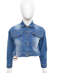 Vente en gros de veste courte pour femmes en denim respirant personnalisées coupe-vent d'hiver à col rabattu avec logo personnalisé confortable - Product Image 1
