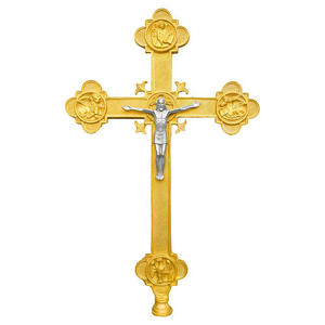 Excelente cruz de iglesia de latón con crucifijo de los Cuatro Evangelistas en acabado dorado para el hogar, altar de iglesia o decoración de oración, ideal como regalo. - Product Image 1