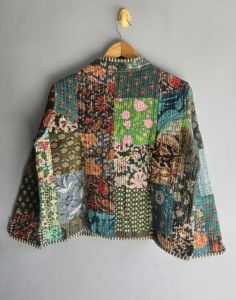 Veste en coton patchwork bohème avec col mandarin, manches longues, fermeture boutonnée, vêtement d'extérieur décontracté pour femme, cadeau pour elle - Product Image 6