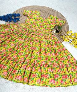 Vestido de Trabajo de Algodón Muselina con Estampado Floral, para Uso Diario, Precio al por Mayor, Prenda Étnica, Kurti Amarillo Estilo Indio, de Secado Rápido - Product Image 6