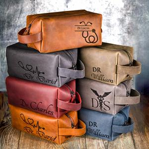 Custom Debossed Logo Genuine Leather <b>Toiletry</b> <b>Bag</b> Vintage <b>Travel</b> Dopp Kit Men Waterproof Shaving Wash <b>Bag</b> LYG-0190 - Product Image 3