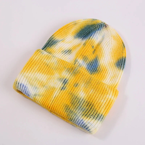 Tie <b>Dye</b> Cuffed Beanie Custom Winter Embroidery Logo Warm Knitted Beanies Soft Cap Stripe <b>Wool</b> Custom Design Unisex - Product Image 5