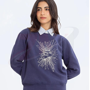 Sweat-shirt brodé pour femmes avec texte arabe et col décoratif, tenue décontractée d'automne - Product Image 3