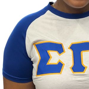 เสื้อเชิ้ตแขนยาวสีขาว Sigma Gamma Rho SGRho สีน้ำเงินทองพรีเมียมลายตัวอักษรกรีกสำหรับผู้หญิงและผู้ชาย - Product Image 4