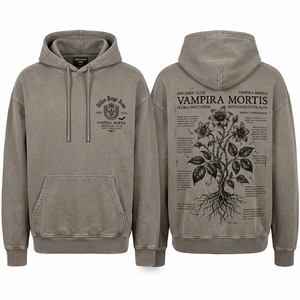 Purple Acid Wash Hoodie Custom Gothic Bell Tower Print Men Oversized Streetwear Heavyweight Fleece Pullover Apparel Supplier - Product Image 5