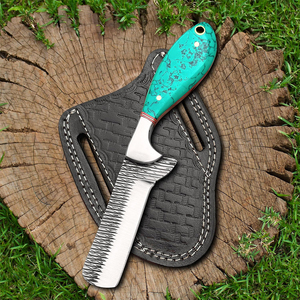 Couteau de poche artisanal en acier Damas, couteau à dépecer, lame fixe personnalisable avec étui en cuir en acier inoxydable, vente en gros - Product Image 2